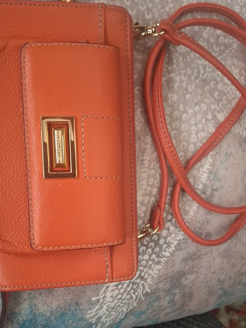 Tignanello Orange Leather Crossbody with Gold-Tone Accent